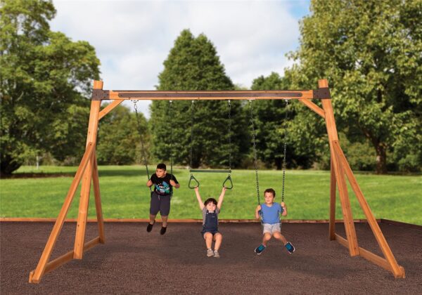 free standing swing beam with belt swings and trapeze