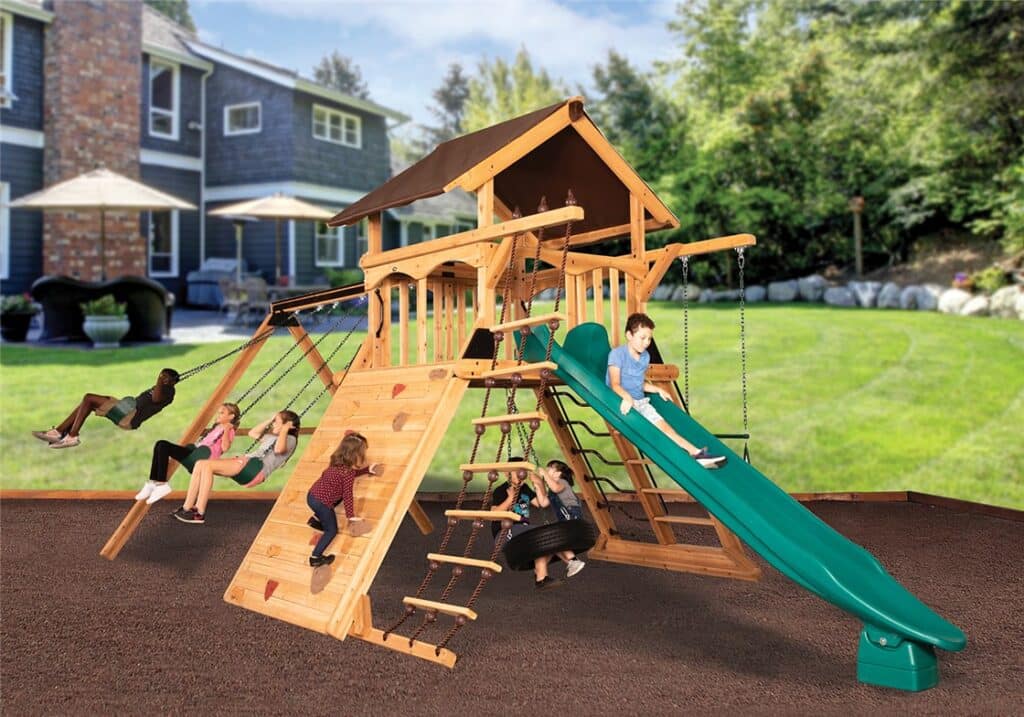 Olympian Peak XL 1 w/ Tarp Roof Mahogany Playset Texas Backyard