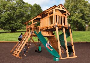 Wooden playset available in cedar and pine available on texas backyard structures web store.